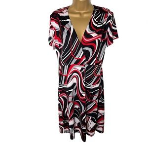 Y2K Made in Heaven Swirl Print Fit & Flare Dress Stretch Red Black White L